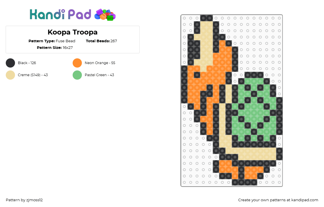 Koopa Troopa - Fuse Bead Pattern by zjmoss12 on Kandi Pad - orange