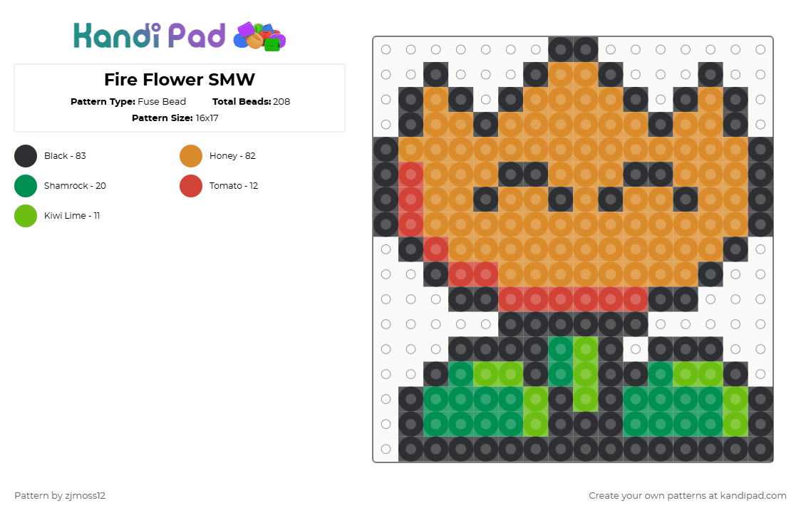 Fire Flower SMW - Fuse Bead Pattern by zjmoss12 on Kandi Pad - orange