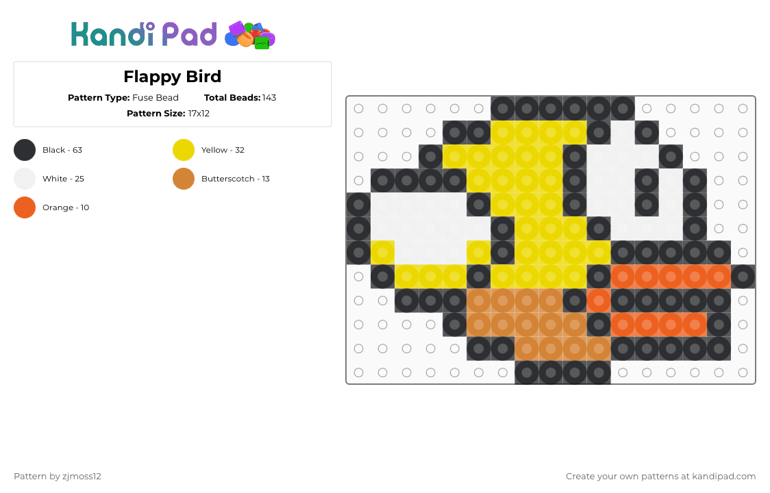 Flappy Bird - Fuse Bead Pattern by zjmoss12 on Kandi Pad - orange,yellow
