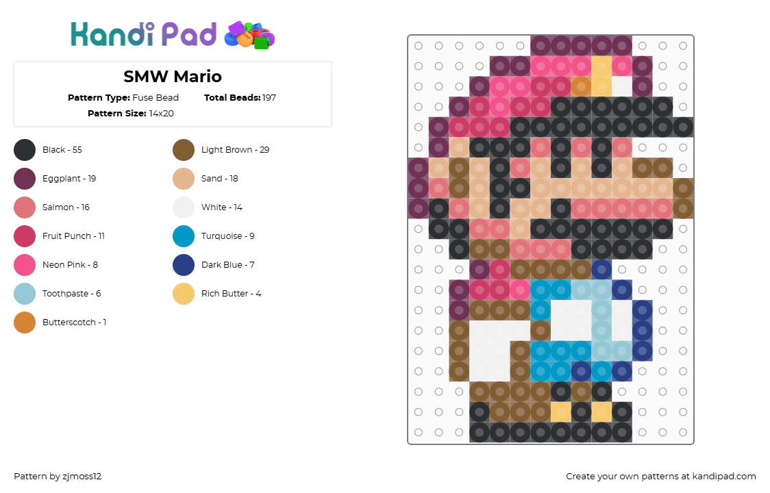 SMW Mario - Fuse Bead Pattern by zjmoss12 on Kandi Pad - tan,pink,red,colorful