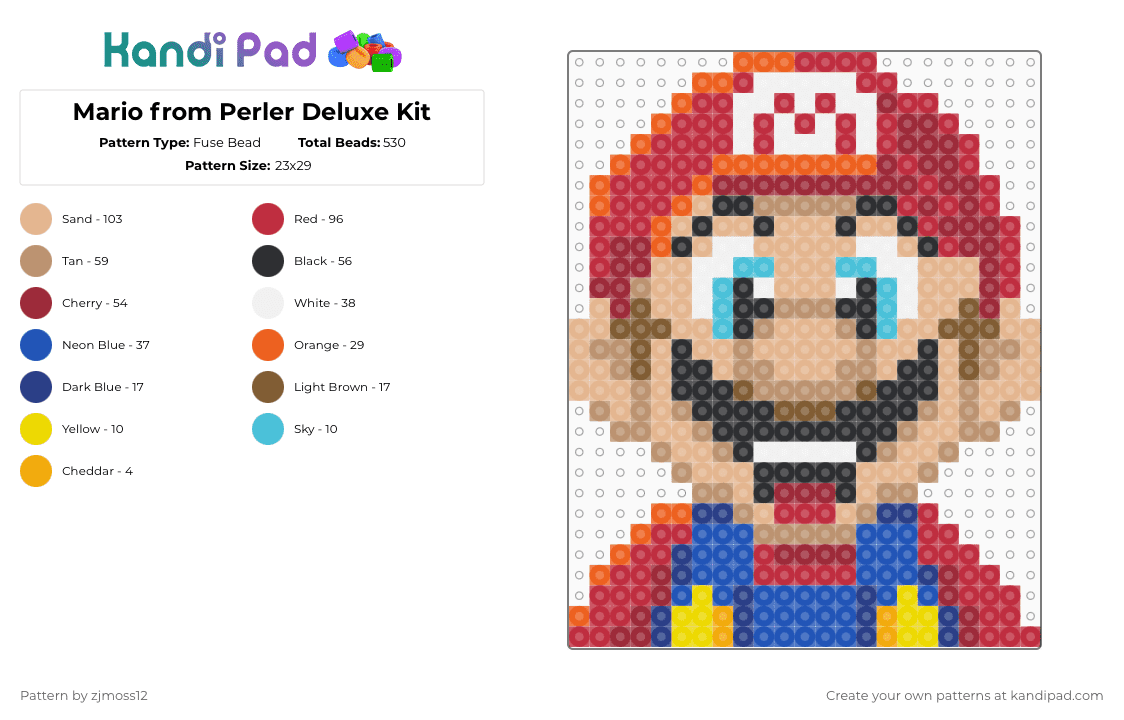 Mario from Perler Deluxe Kit - Fuse Bead Pattern by zjmoss12 on Kandi Pad - red,beige