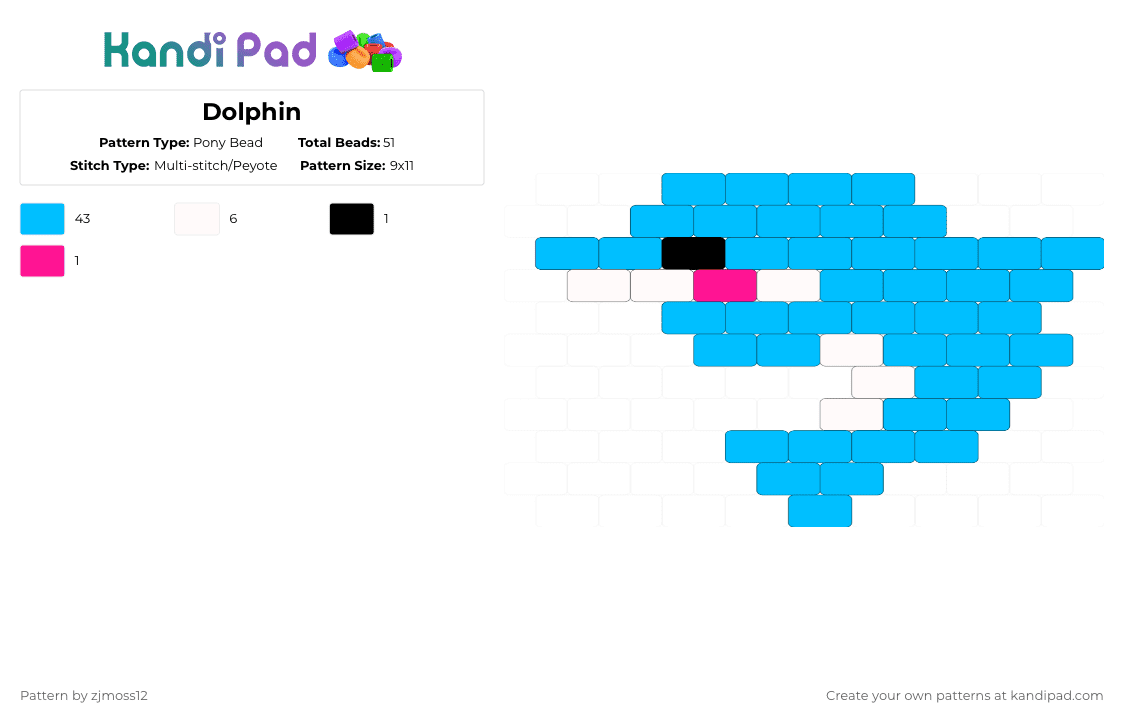 Dolphin - Pony Bead Pattern by zjmoss12 on Kandi Pad - light blue