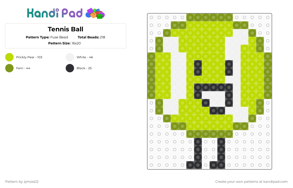 Tennis Ball - Fuse Bead Pattern by zjmoss12 on Kandi Pad - gold,green