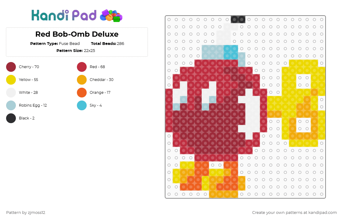 Red Bob-Omb Deluxe - Fuse Bead Pattern by zjmoss12 on Kandi Pad - red