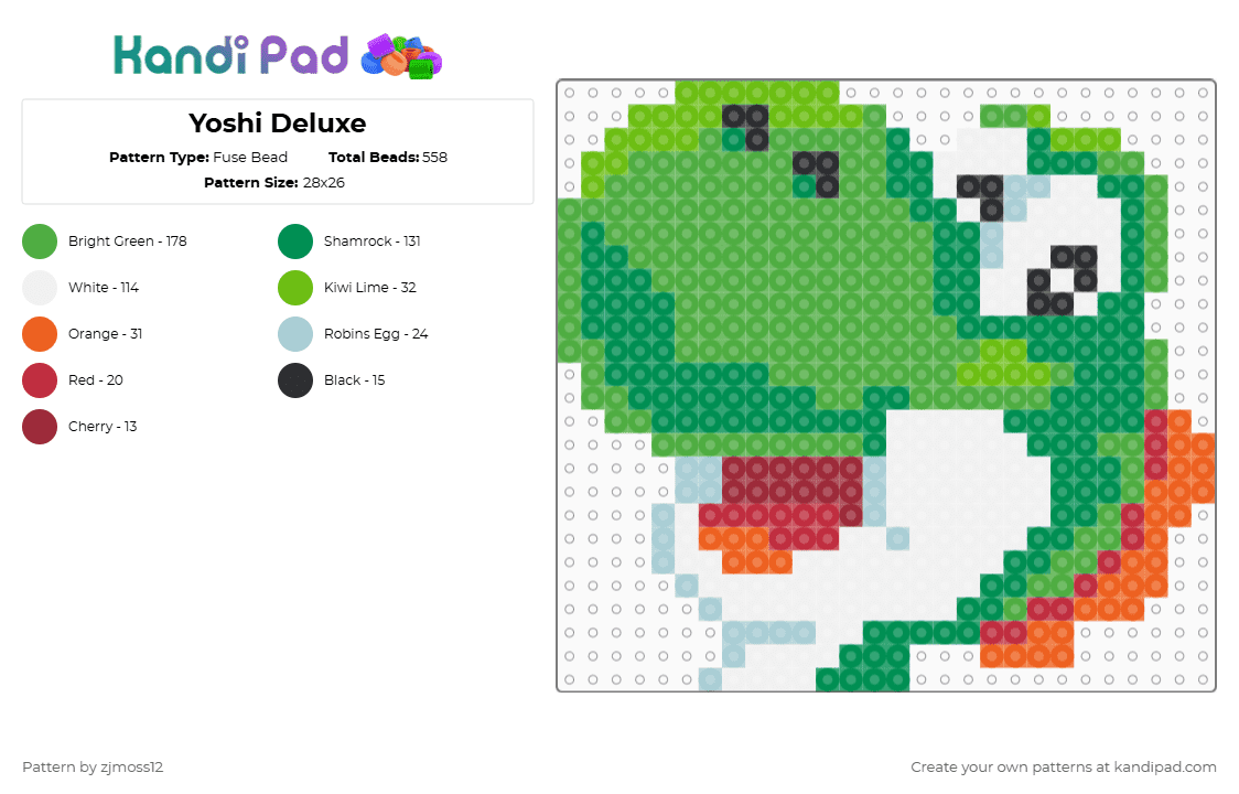 Yoshi Deluxe - Fuse Bead Pattern by zjmoss12 on Kandi Pad - green