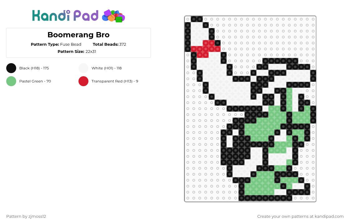 Boomerang Bro - Fuse Bead Pattern by zjmoss12 on Kandi Pad - white,teal