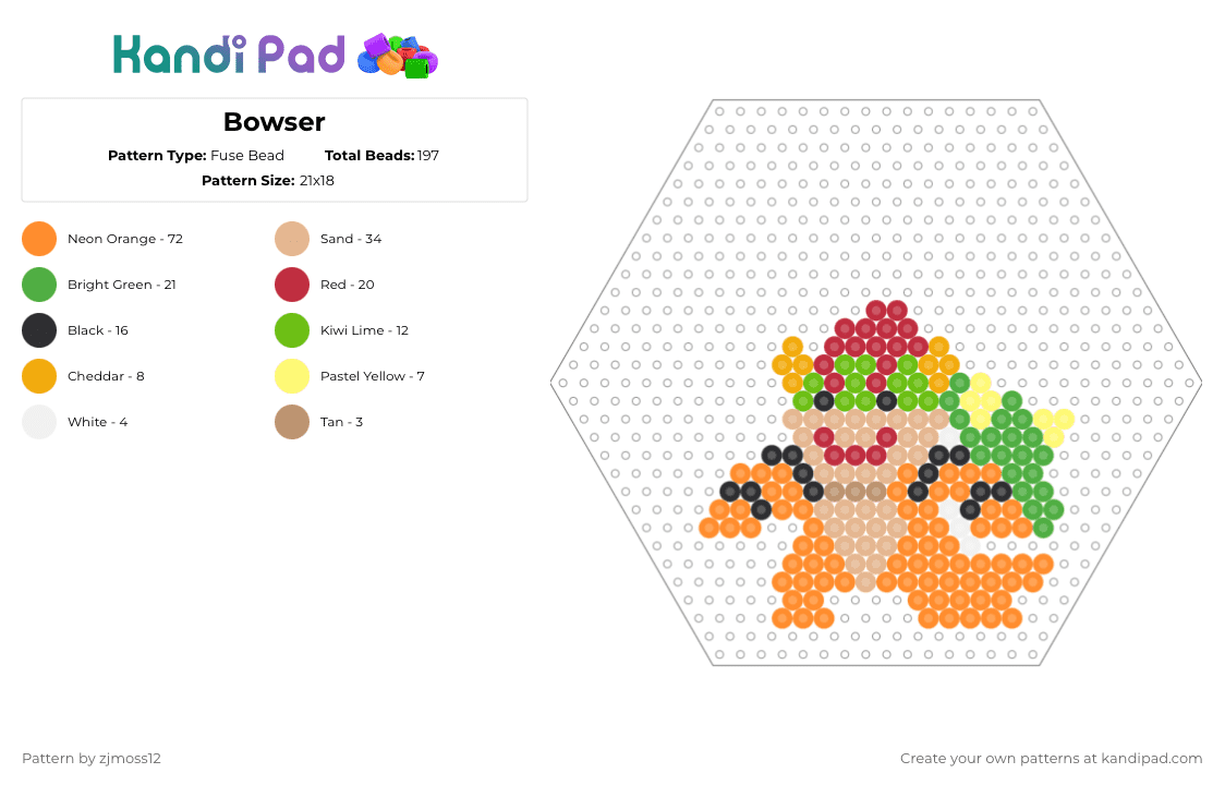 Bowser - Fuse Bead Pattern by zjmoss12 on Kandi Pad - orange,beige,green