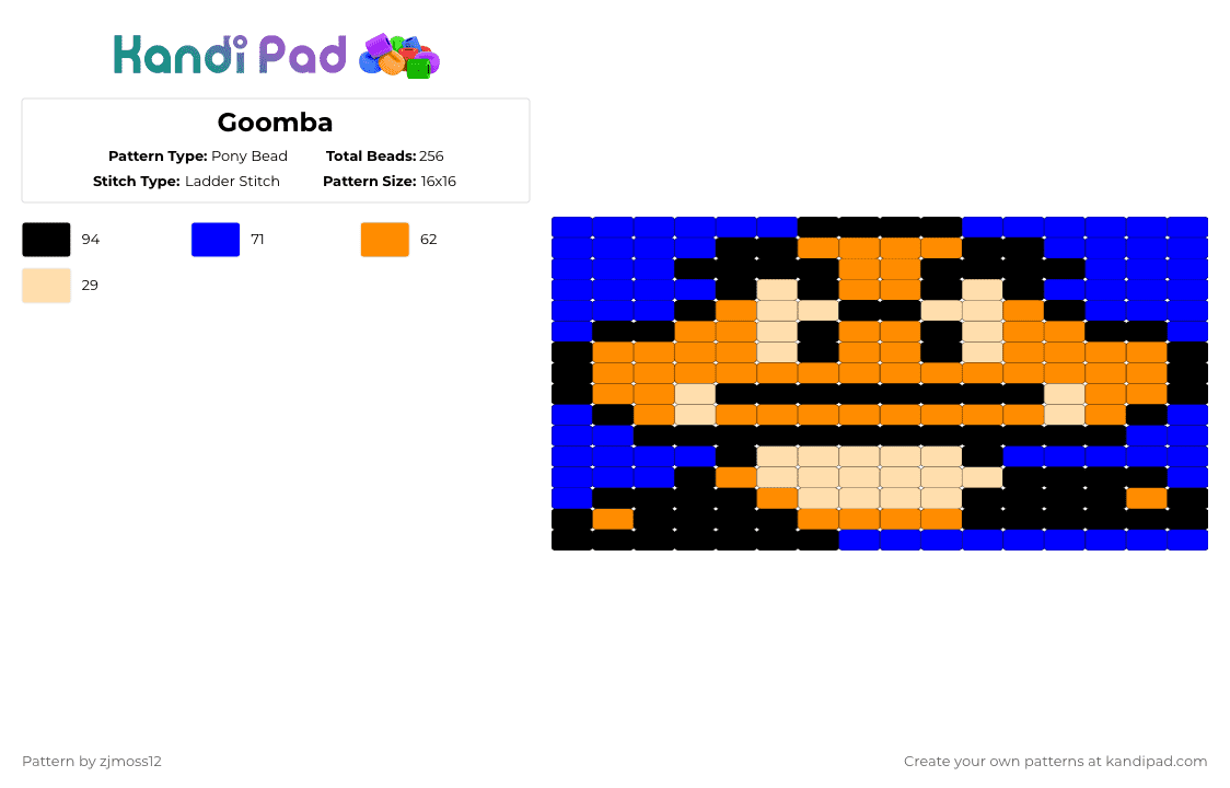 Goomba Pony Bead Pattern - Kandi Pad | Kandi Patterns, Fuse Bead ...