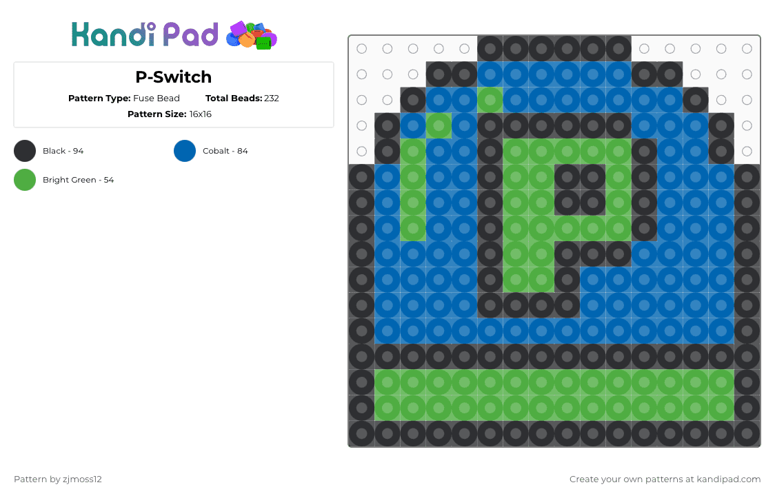 P-Switch - Fuse Bead Pattern by zjmoss12 on Kandi Pad - blue,green