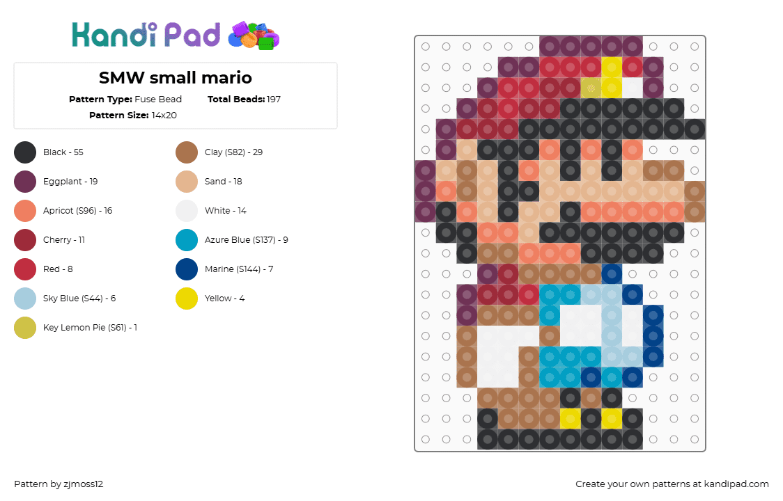 SMW small mario - Fuse Bead Pattern by zjmoss12 on Kandi Pad - tan,pink,orange,colorful