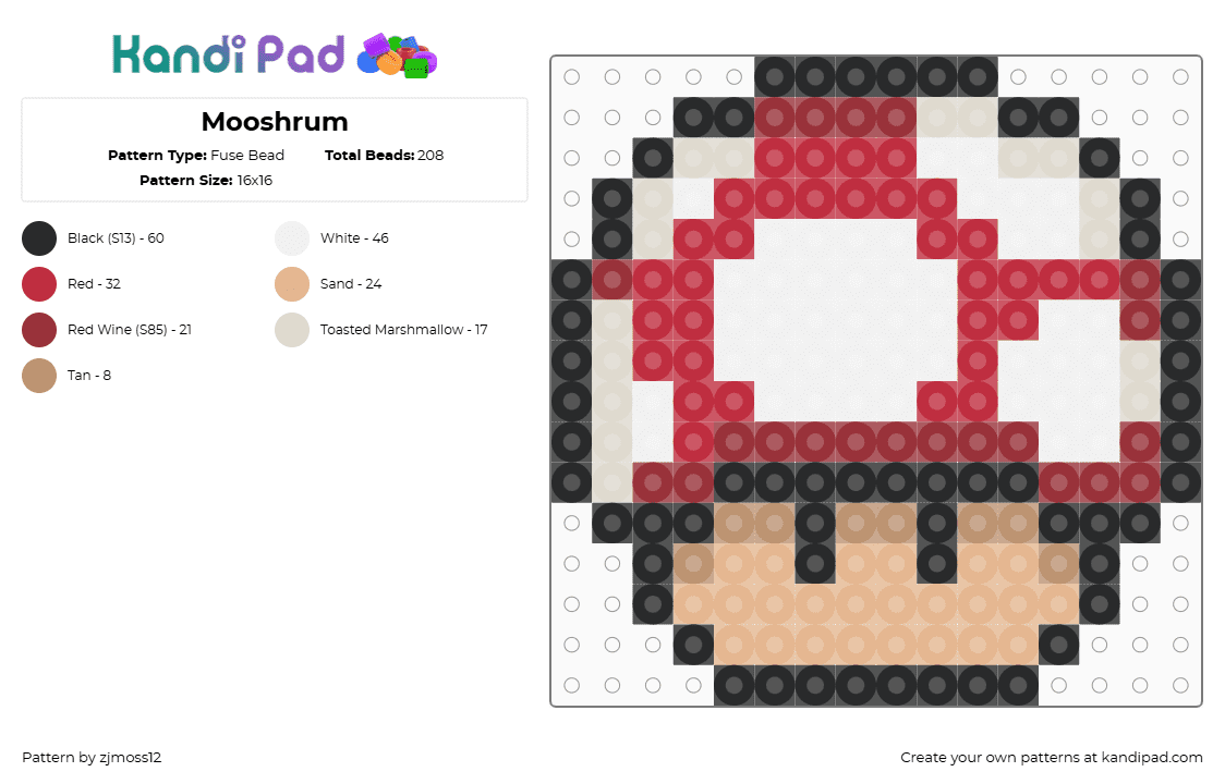 Mooshrum - Fuse Bead Pattern by zjmoss12 on Kandi Pad - red,beige