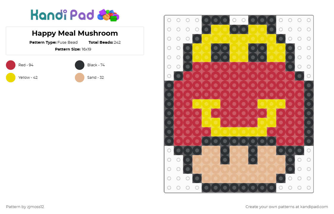 Happy Meal Mushroom - Fuse Bead Pattern by zjmoss12 on Kandi Pad - red