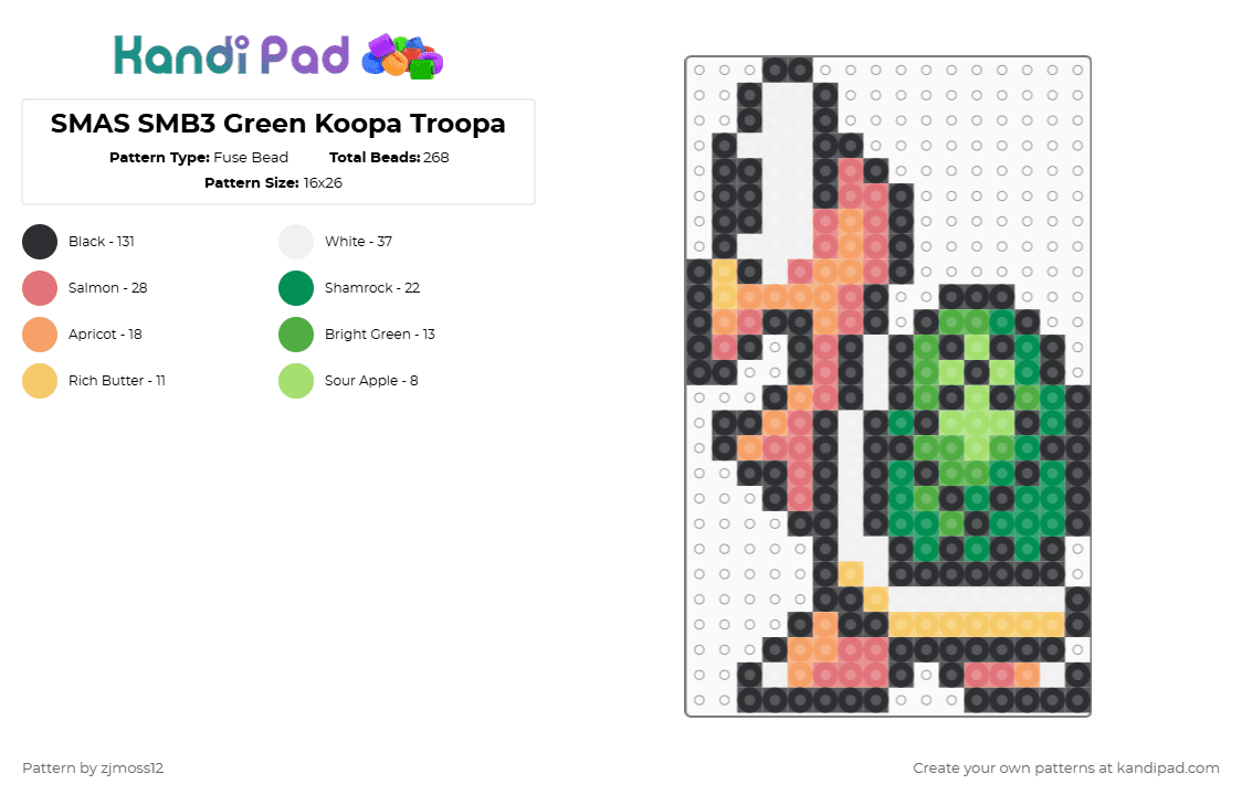 SMAS SMB3 Green Koopa Troopa - Fuse Bead Pattern by zjmoss12 on Kandi Pad - 