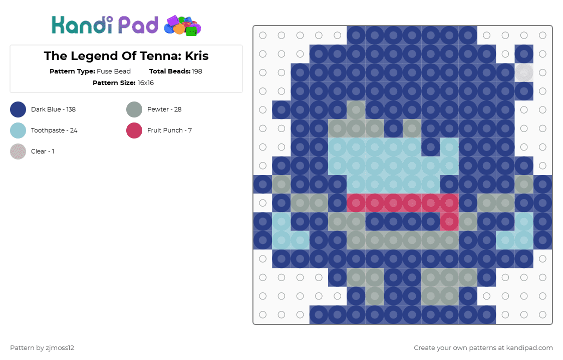 The Legend Of Tenna: Kris - Fuse Bead Pattern by zjmoss12 on Kandi Pad - blue