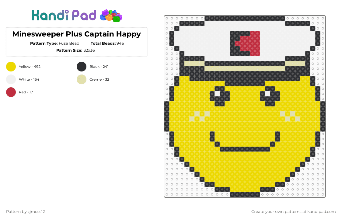 Minesweeper Plus Captain Happy - Fuse Bead Pattern by zjmoss12 on Kandi Pad - yellow