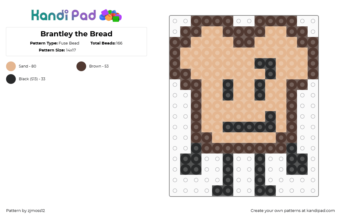 Brantley the Bread - Fuse Bead Pattern by zjmoss12 on Kandi Pad - brown,beige