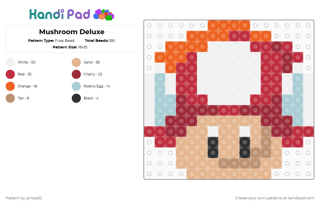Mushroom Deluxe - Fuse Bead Pattern by zjmoss12 on Kandi Pad - beige,red
