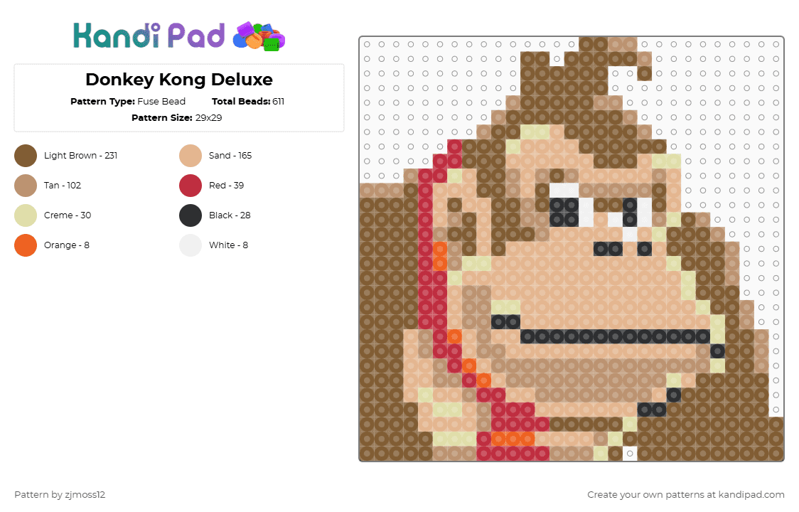 Donkey Kong Deluxe - Fuse Bead Pattern by zjmoss12 on Kandi Pad - tan,beige