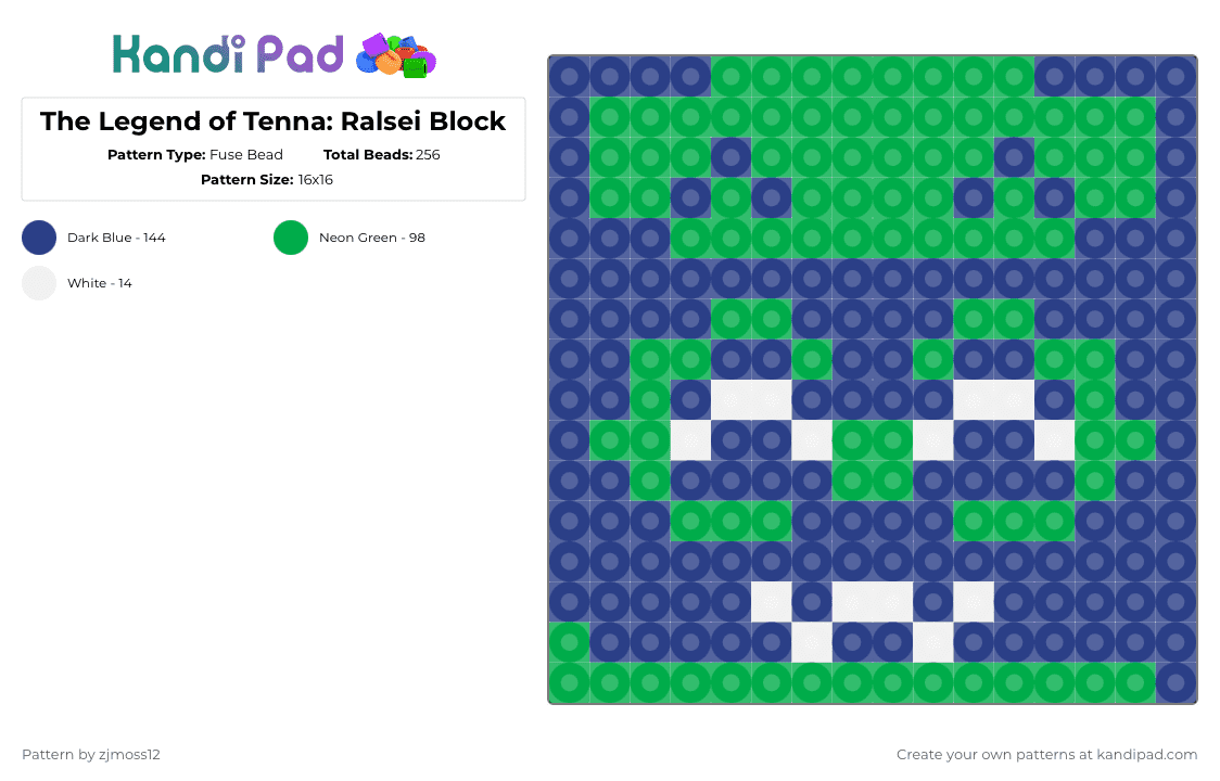 The Legend of Tenna: Ralsei Block - Fuse Bead Pattern by zjmoss12 on Kandi Pad - green,blue