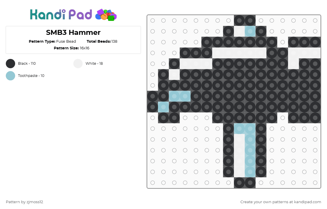 SMB3 Hammer - Fuse Bead Pattern by zjmoss12 on Kandi Pad - 
