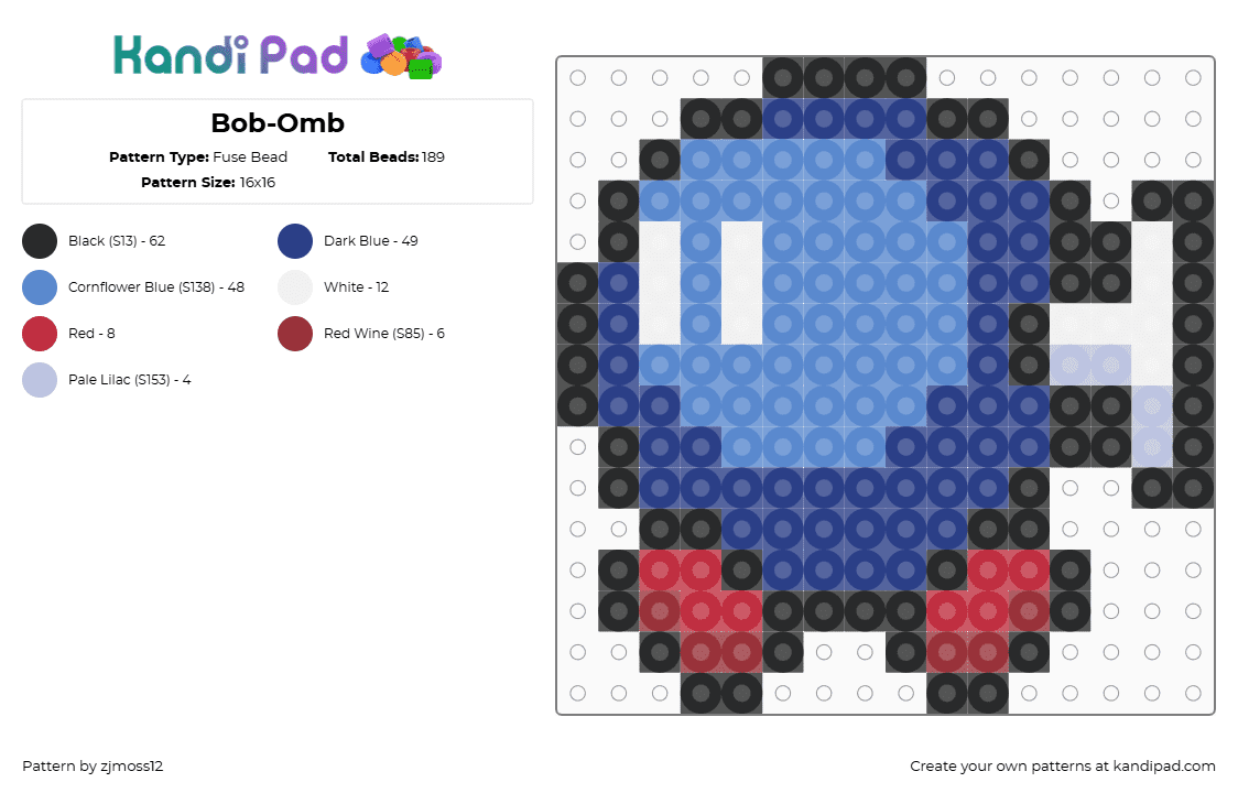 Bob-Omb - Fuse Bead Pattern by zjmoss12 on Kandi Pad - blue