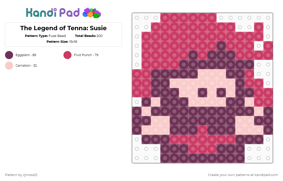 The Legend of Tenna: Susie - Fuse Bead Pattern by zjmoss12 on Kandi Pad - pink