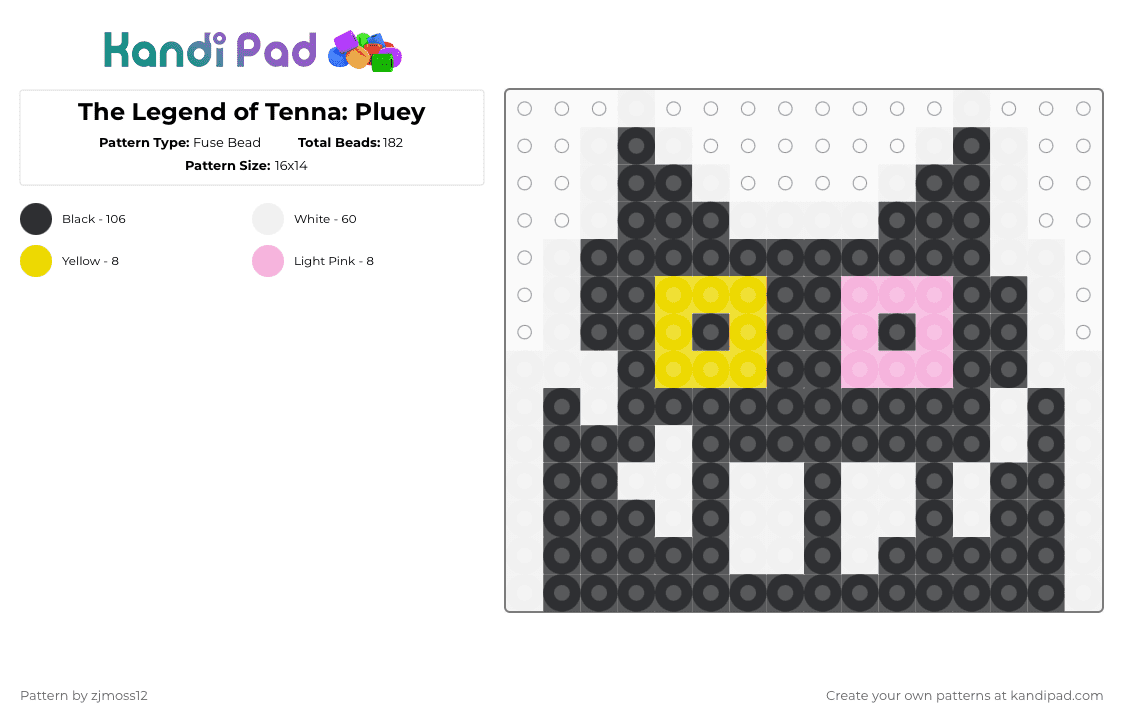 The Legend of Tenna: Pluey - Fuse Bead Pattern by zjmoss12 on Kandi Pad - black,white,yellow,pink