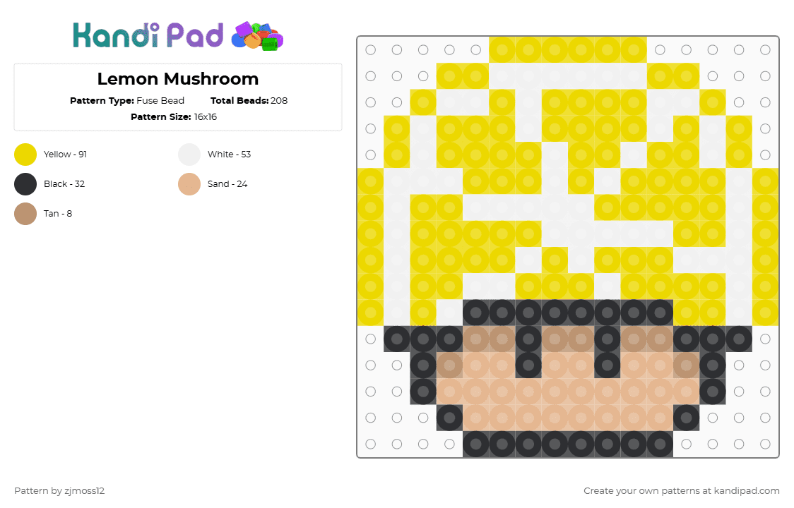 Lemon Mushroom - Fuse Bead Pattern by zjmoss12 on Kandi Pad - yellow,beige