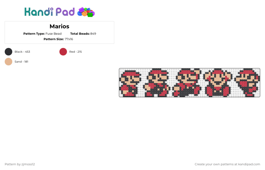 Marios - Fuse Bead Pattern by zjmoss12 on Kandi Pad - red,beige