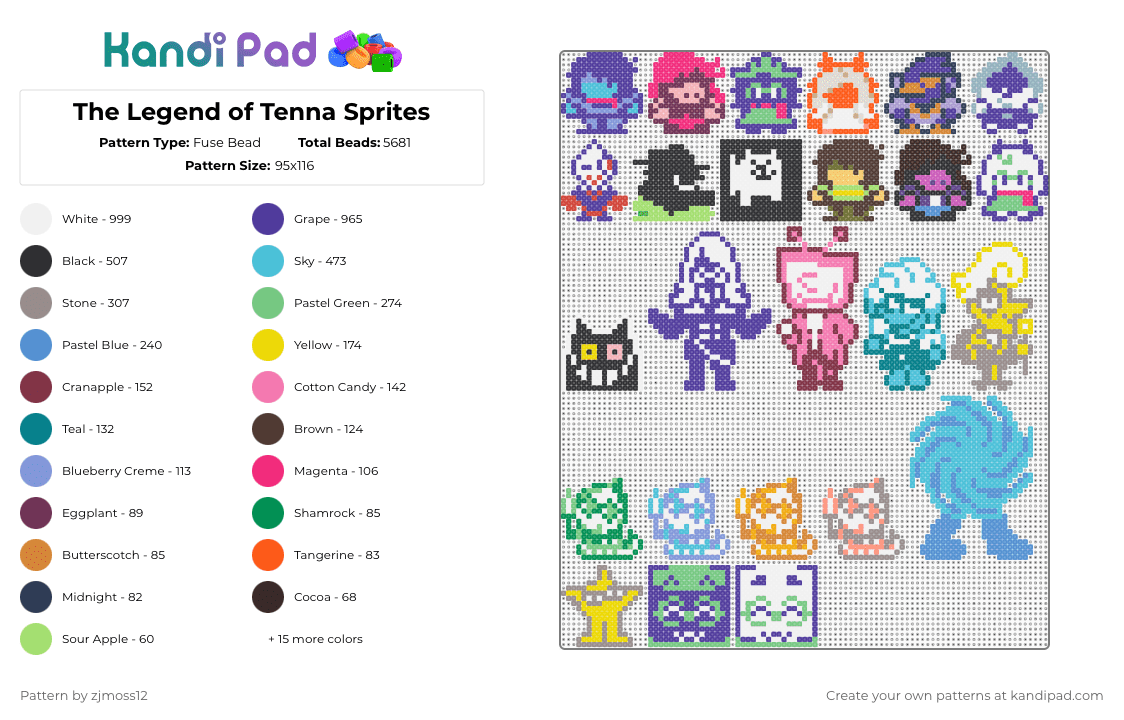 The Legend of Tenna Sprites - Fuse Bead Pattern by zjmoss12 on Kandi Pad - purple,orange,teal,brown,colorful
