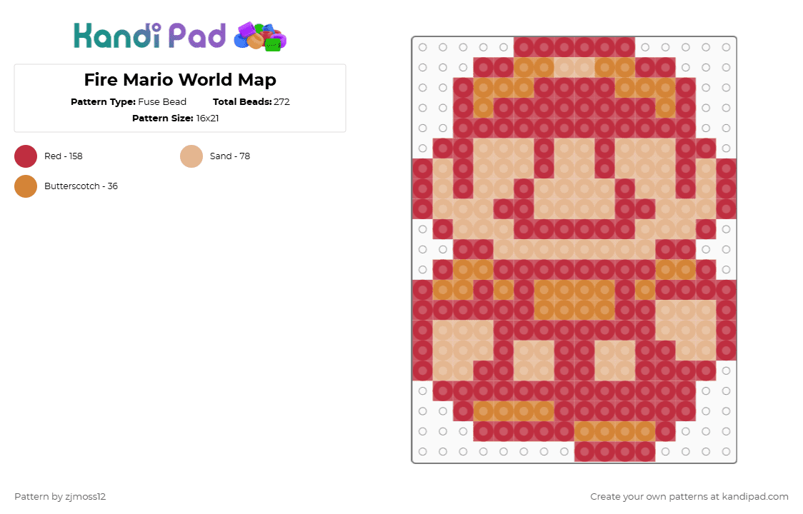 Fire Mario World Map - Fuse Bead Pattern by zjmoss12 on Kandi Pad - red