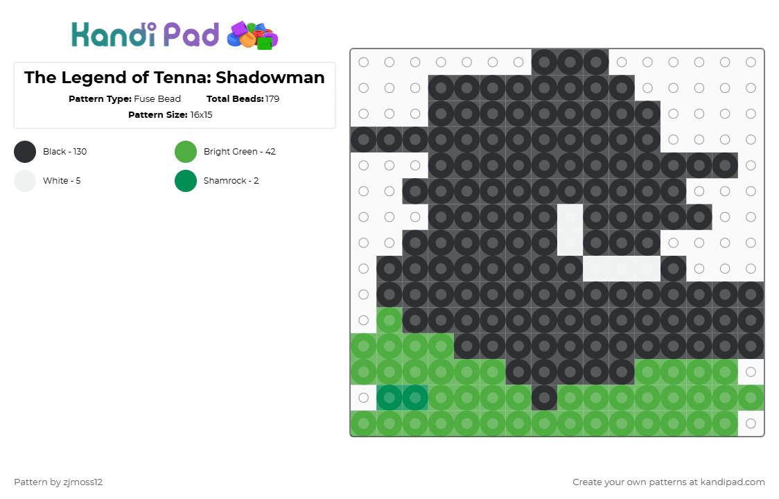 The Legend of Tenna: Shadowman - Fuse Bead Pattern by zjmoss12 on Kandi Pad - black,green