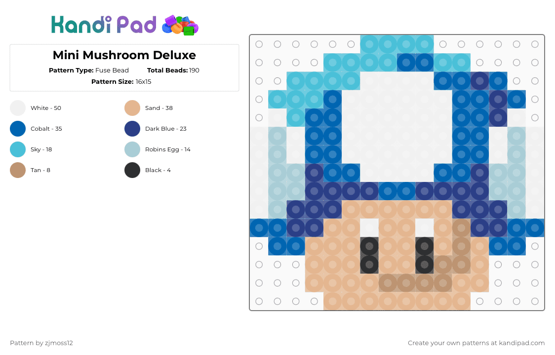 Mini Mushroom Deluxe - Fuse Bead Pattern by zjmoss12 on Kandi Pad - beige,blue