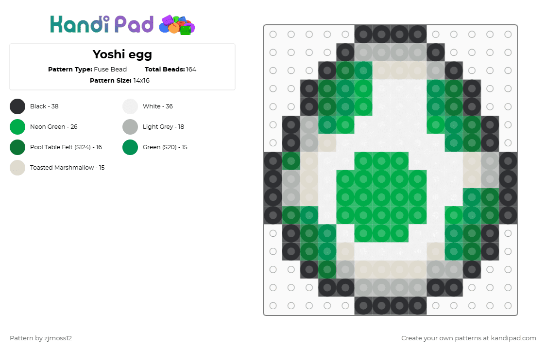 Yoshi egg - Fuse Bead Pattern by zjmoss12 on Kandi Pad - green,white
