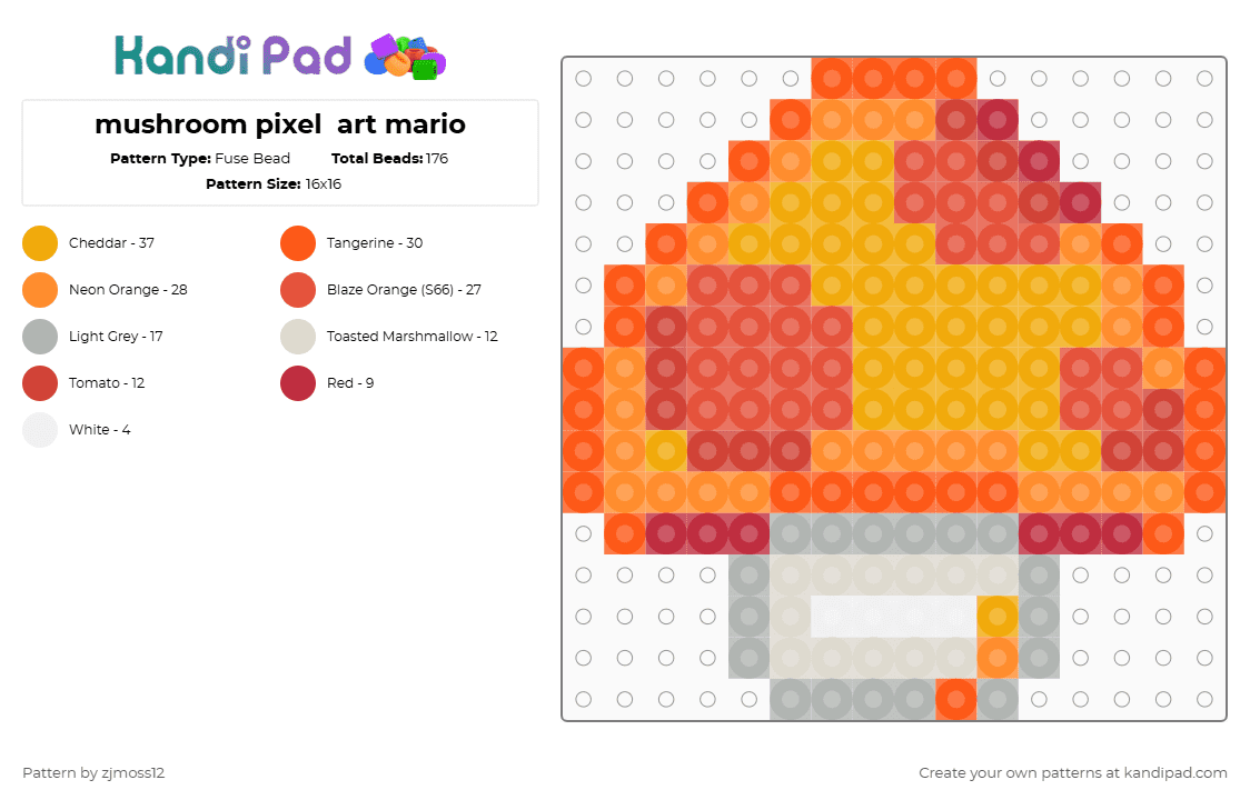 mushroom pixel  art mario - Fuse Bead Pattern by zjmoss12 on Kandi Pad - orange