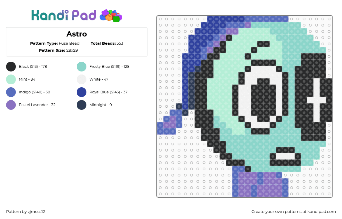 Astro - Fuse Bead Pattern by zjmoss12 on Kandi Pad - light blue