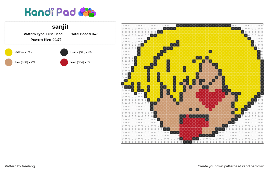 sanji1 - Fuse Bead Pattern by treeleng on Kandi Pad - yellow