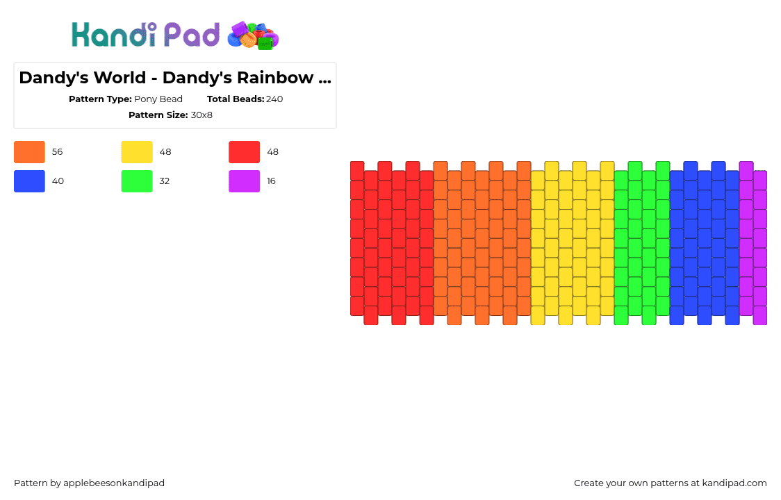 Dandy\'s World - Dandy\'s Rainbow Petals - Pony Bead Pattern by applebeesonkandipad on Kandi Pad - orange,yellow,blue,red