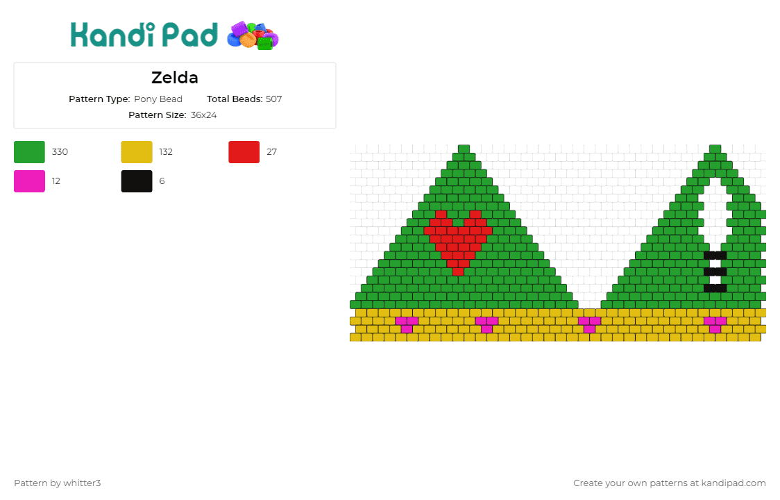 Zelda - Pony Bead Pattern by whitter3 on Kandi Pad - legend of zelda,bikini,bra,adventure,game,classic,green