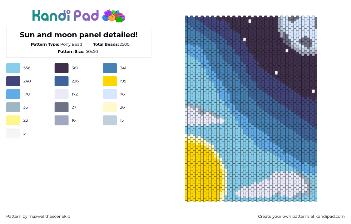 Sun and moon panel detailed! - Pony Bead Pattern by maxwellthescenekid on Kandi Pad - light blue,blue