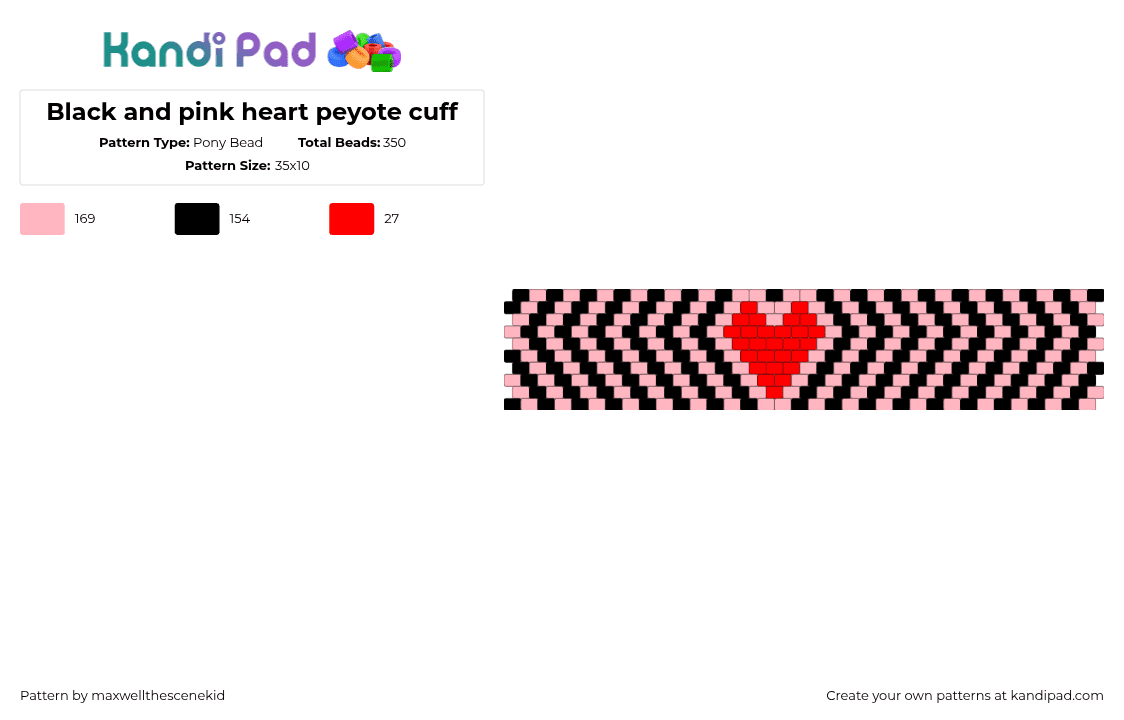 Black and pink heart peyote cuff - Pony Bead Pattern by maxwellthescenekid on Kandi Pad - pink