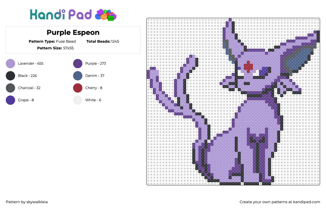 Purple Espeon - Fuse Bead Pattern by skywalkleia on Kandi Pad - purple,pink