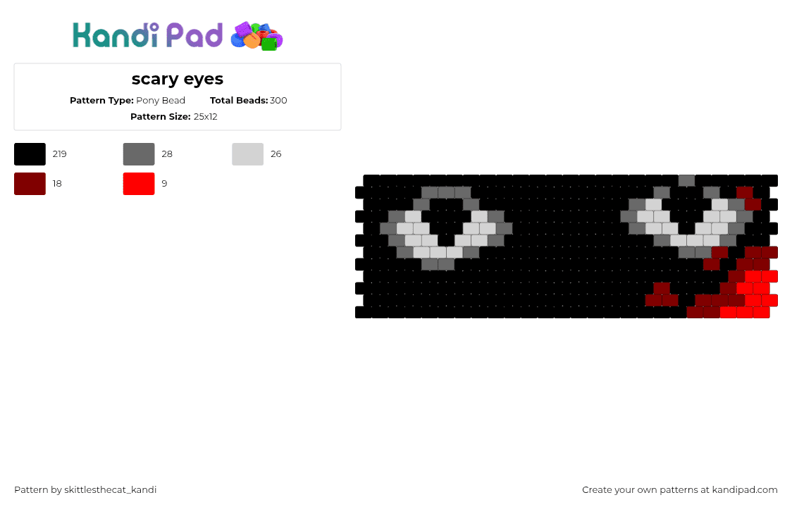 scary eyes - Pony Bead Pattern by skittlesthecat_kandi on Kandi Pad - black, brown, gray