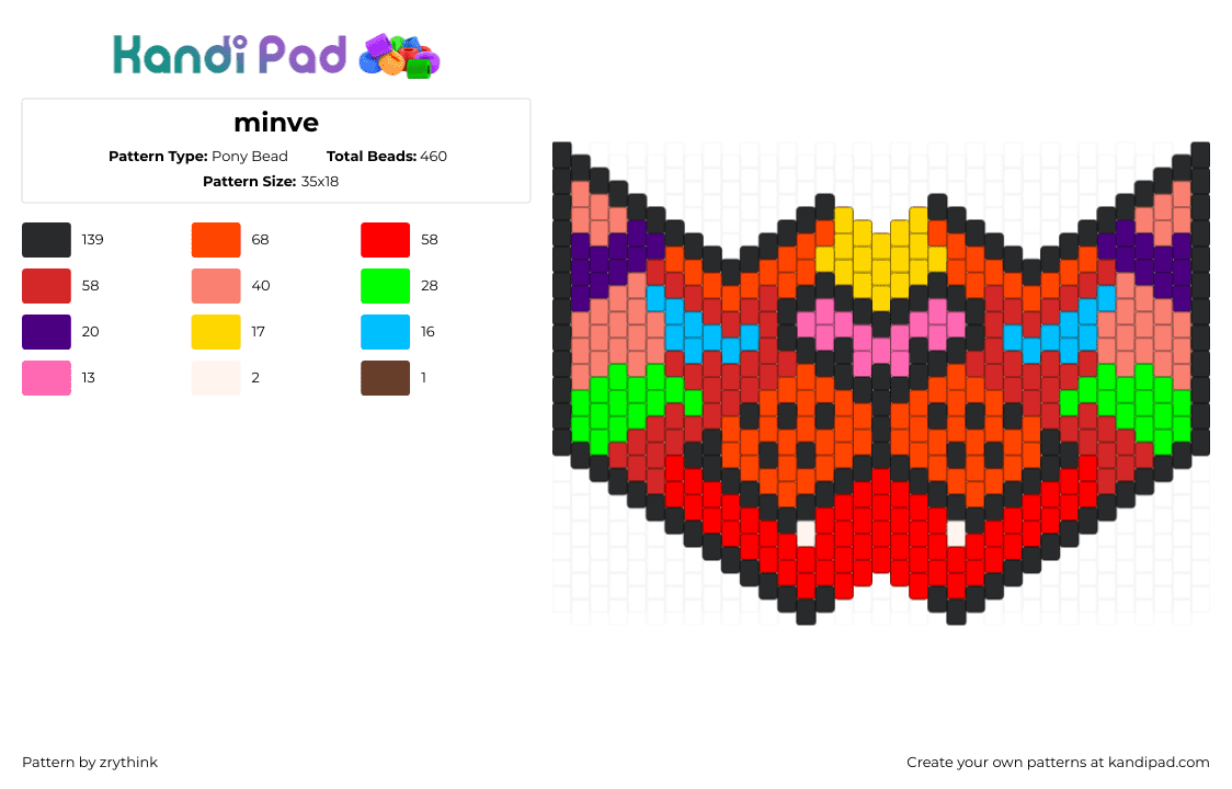 minve - Pony Bead Pattern by zrythink on Kandi Pad - red,orange