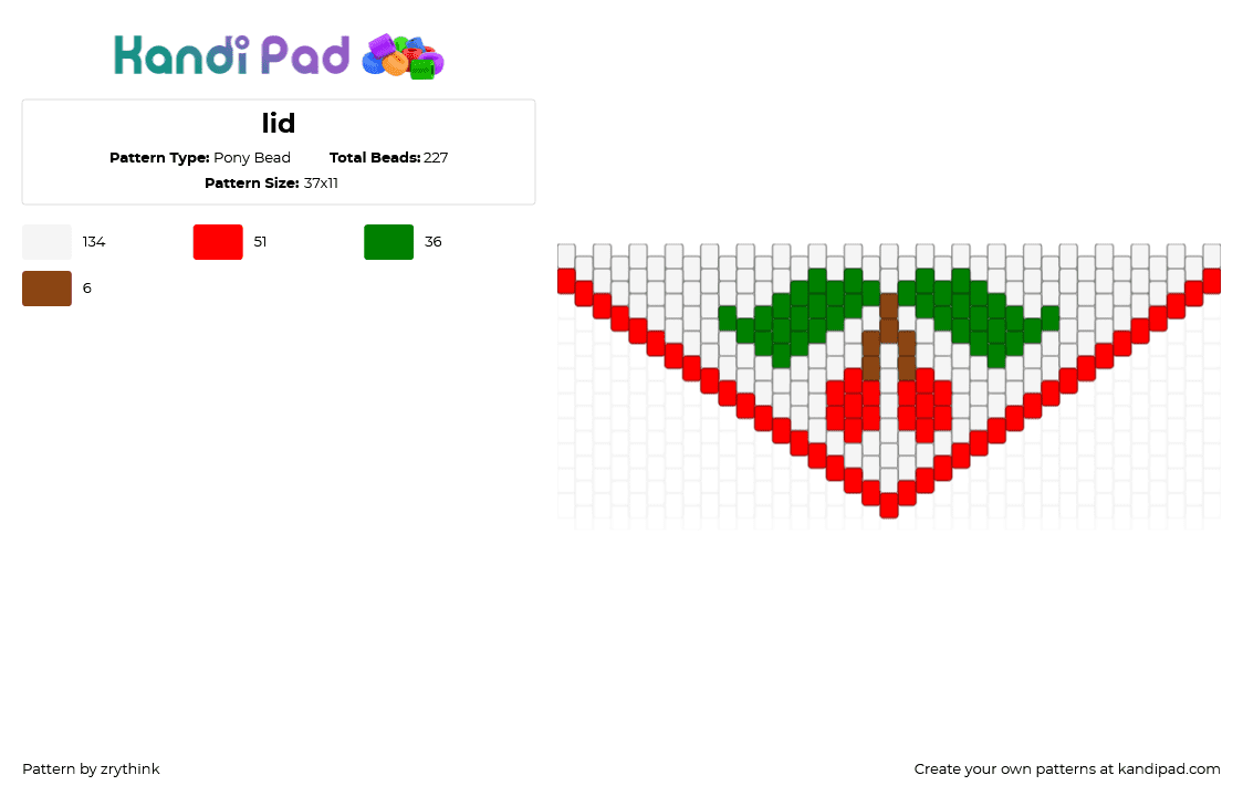lid - Pony Bead Pattern by zrythink on Kandi Pad - green, red, white