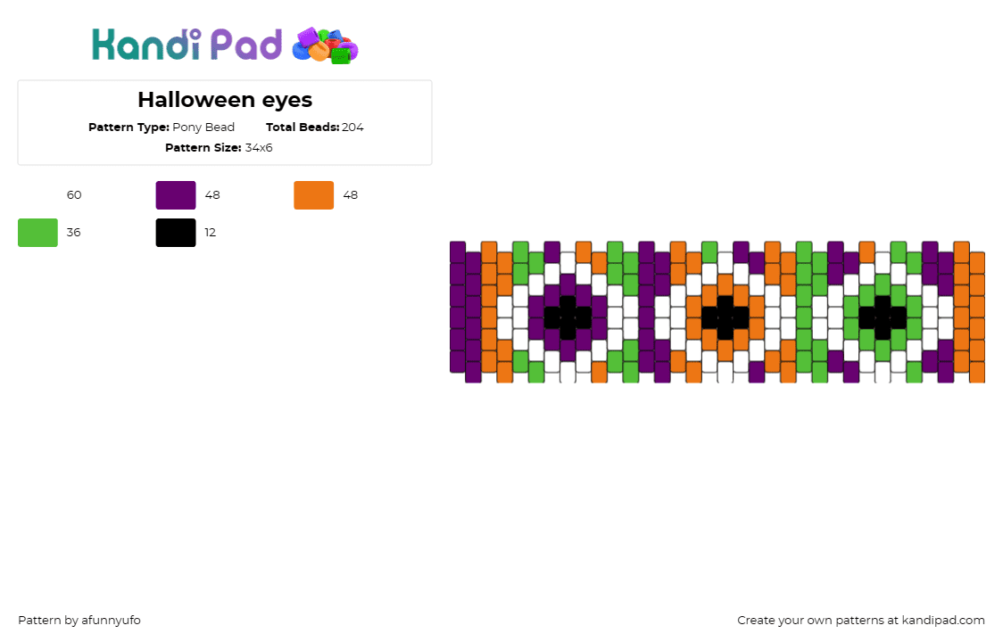 Halloween eyes - Pony Bead Pattern by afunnyufo on Kandi Pad - eyes,spooky,halloween,colorful,cuff,night,party,costume,orange,purple