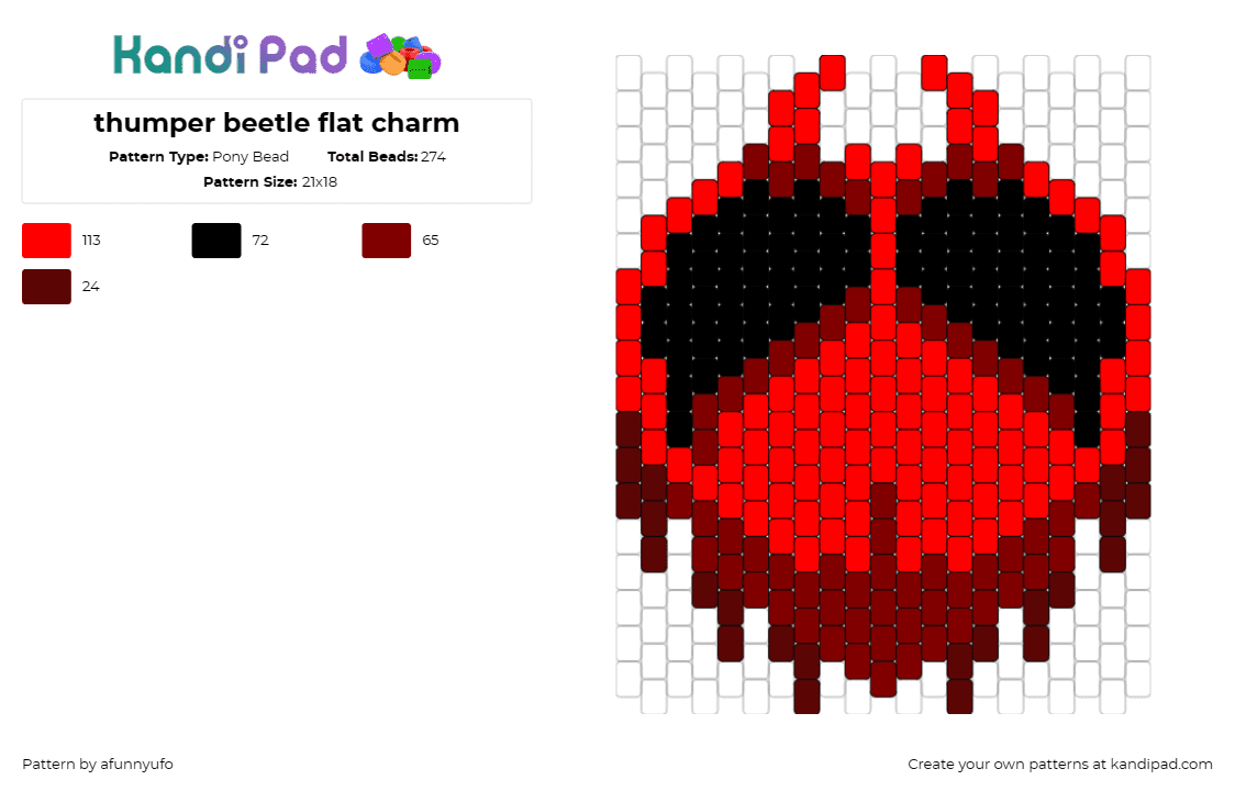 thumper beetle flat charm - Pony Bead Pattern by afunnyufo on Kandi Pad - thumper,beetle,video game,rhythm,music,vibrant,energy,beat,red