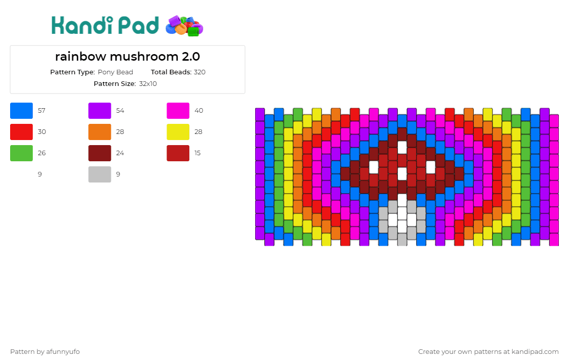 rainbow mushroom 2.0 - Pony Bead Pattern by afunnyufo on Kandi Pad - mushroom,rainbow,trippy,colorful,cuff,psychedelic,vibrant,vivid,creativity,splash,red