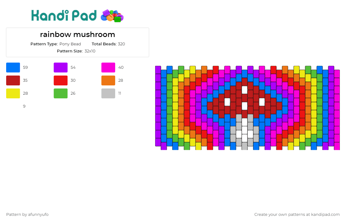 rainbow mushroom - Pony Bead Pattern by afunnyufo on Kandi Pad - mushroom,rainbow,geometric,trippy,cuff,psychedelic,fun,red,multicolor