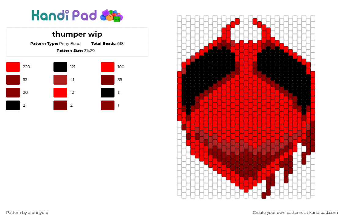 thumper wip - Pony Bead Pattern by afunnyufo on Kandi Pad - thumper,video game,rhythm,music,vibrant,character,red